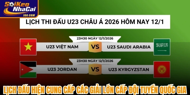 Lịch đấu hiện cung cấp các giải lớn cấp đội tuyển quốc gia